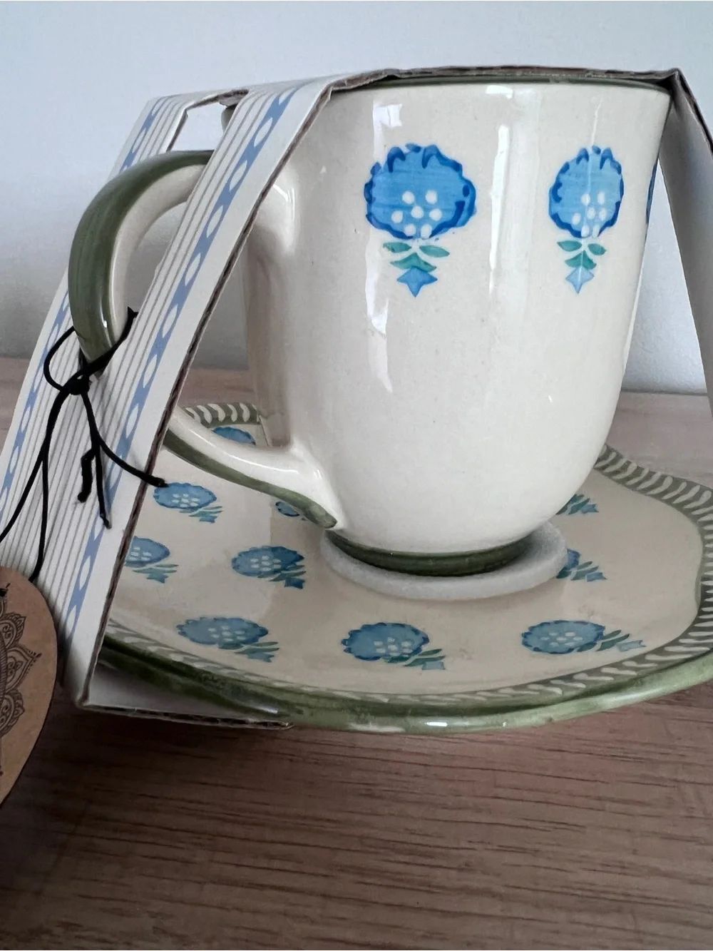 Dwell Studio India Hand Painted Coffee Mug Plate Set Floral Blue Ceramic NWT - Picture 9 of 9
